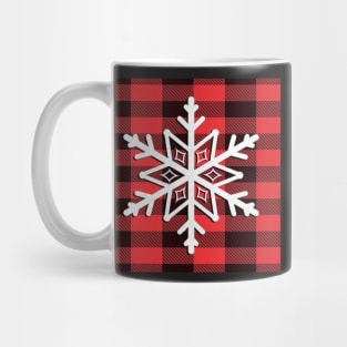 Buffalo Red & Black Plaid, Donut Design Wintertime Design Snowflakes & Flannel Cozy Winter Mug